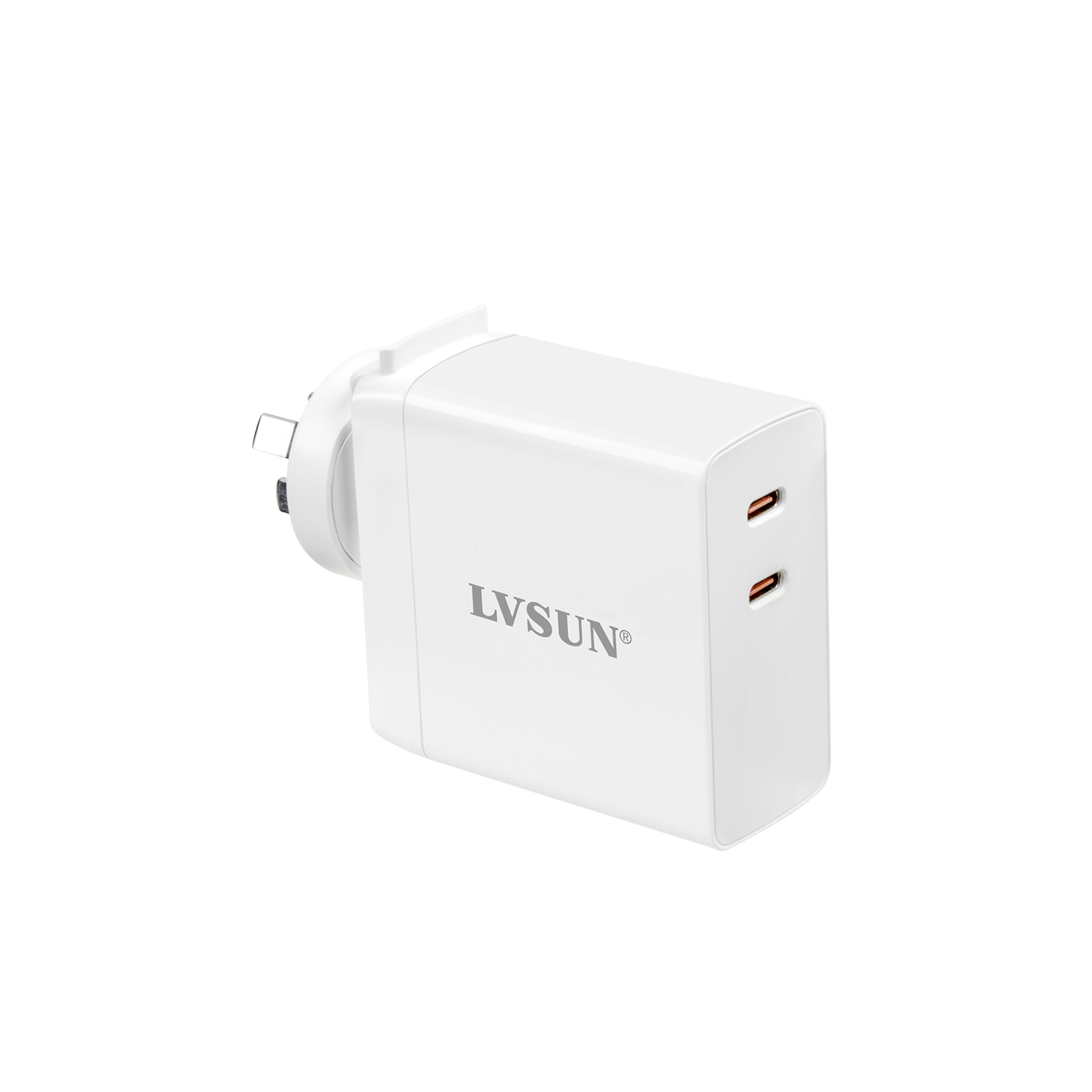 龙威盛 140W 双口氮化镓 PD3.1 墙插快充充电器 MacBook Pro 满速快充 可换插头全球通用 LS-GW140-2C — view 1