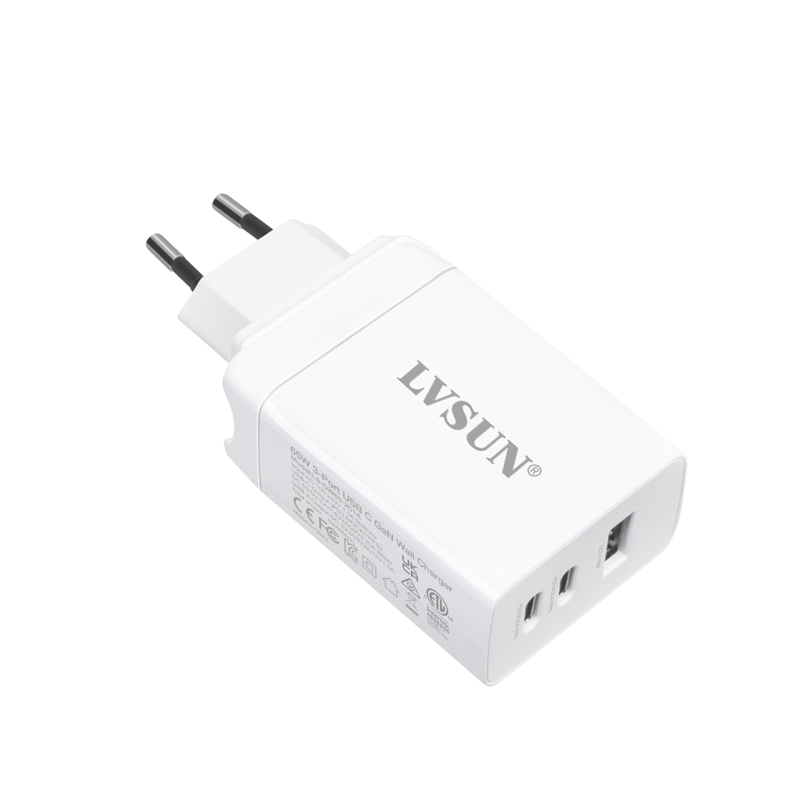 龙威盛 65W 三口氮化镓 PD3.0/PPS 墙插快充充电器 2C1A 旅行便携款 LS-GW65-2C1A — thumbnail 3