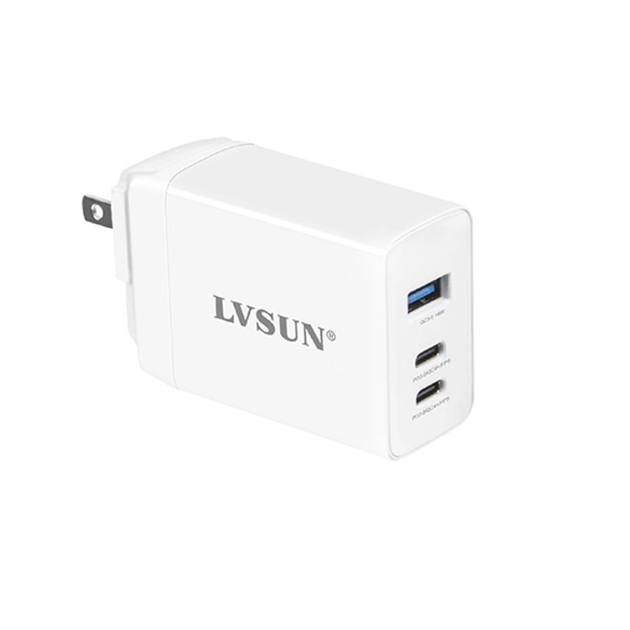 龙威盛 65W 三口氮化镓 PD3.0/PPS 墙插快充充电器 2C1A 旅行便携款 LS-GW65-2C1A