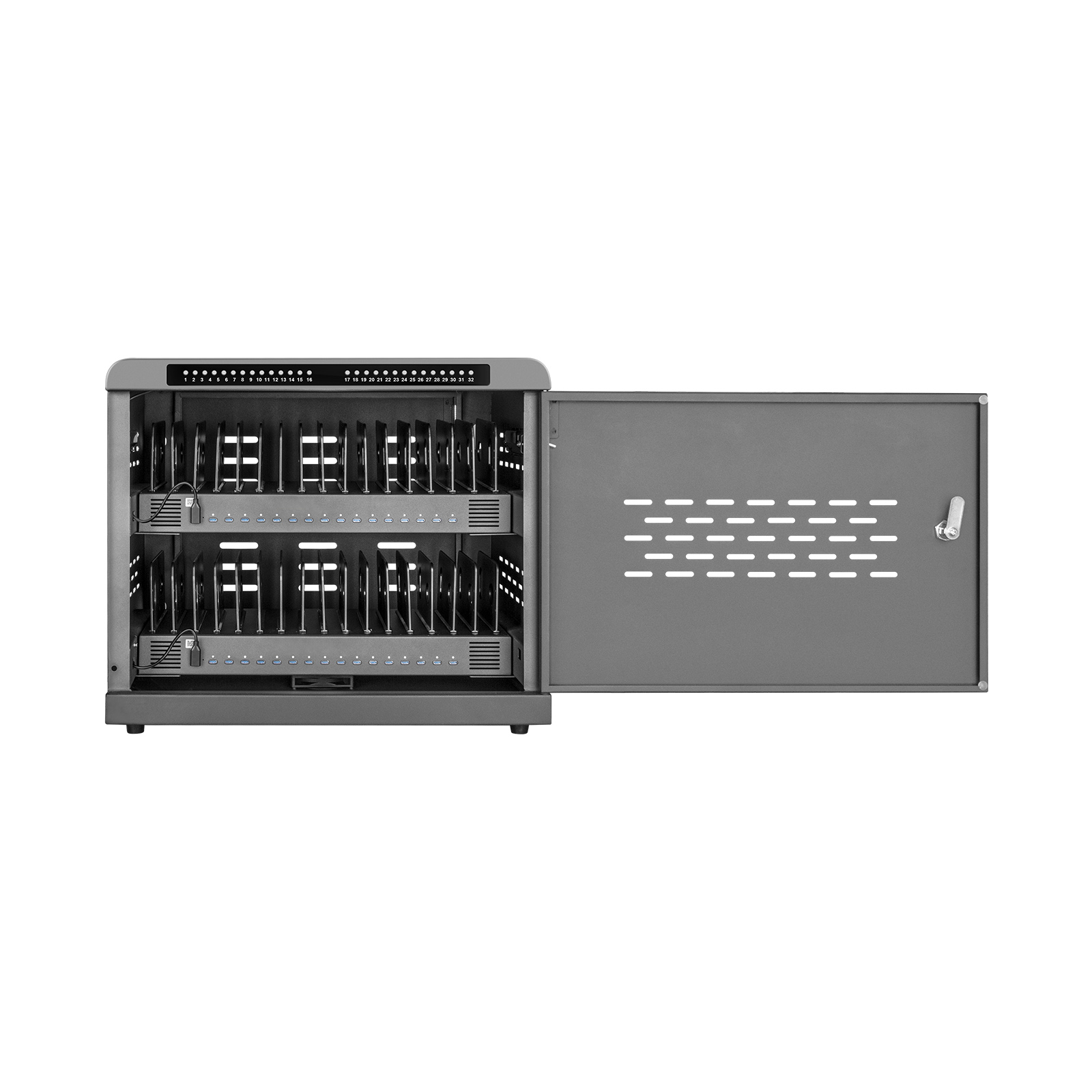 龙威盛32口700W智能USB-C充电柜 壁挂/桌面两用 集中管理批量充电 LS-MS32S-2T-1L-700 — thumbnail 2
