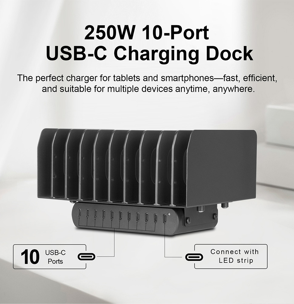 250W 10口 USB-C 充电底座  PD3.0快充 手机/平板/笔记本电脑/VR多设备集中充电 PC10-T — thumbnail 3