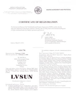 国际化、高端化、专业化——LVSUN®国际商标注册成功
